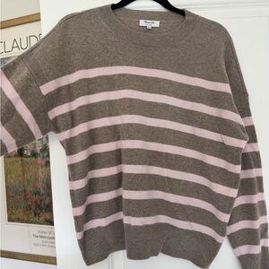 Madewell Taupe and Light Pink Striped Cashmere Sweater
